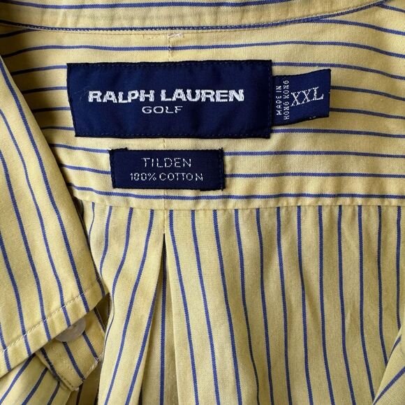 Ralph Lauren Golf Long Sleeve Button Up Yellow Striped Tilden Shirt XXL - Picture 3 of 13